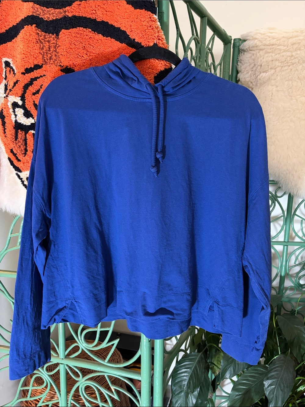Everlane Cobalt Blue Hooded Cropped Pullover Sweatshirt 100% Organic Cotton
